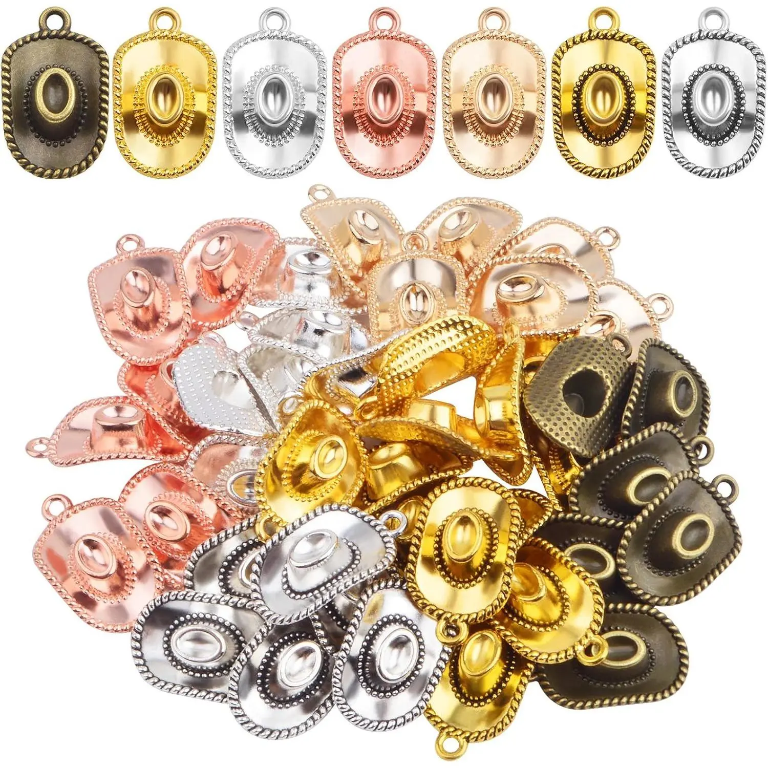 42pcs Alloy Western Cowboy Hat Pendant Charms Antique Tibetan Cowboy Hat Shape Charms Craft Supplies for DIY Bracelet Necklace Keychains Jewelry Making, 7 Colors