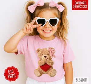 FAUX Yarn Shy Bear Comfort Colors Youth Tshirt, Trendy Valentines Shirt