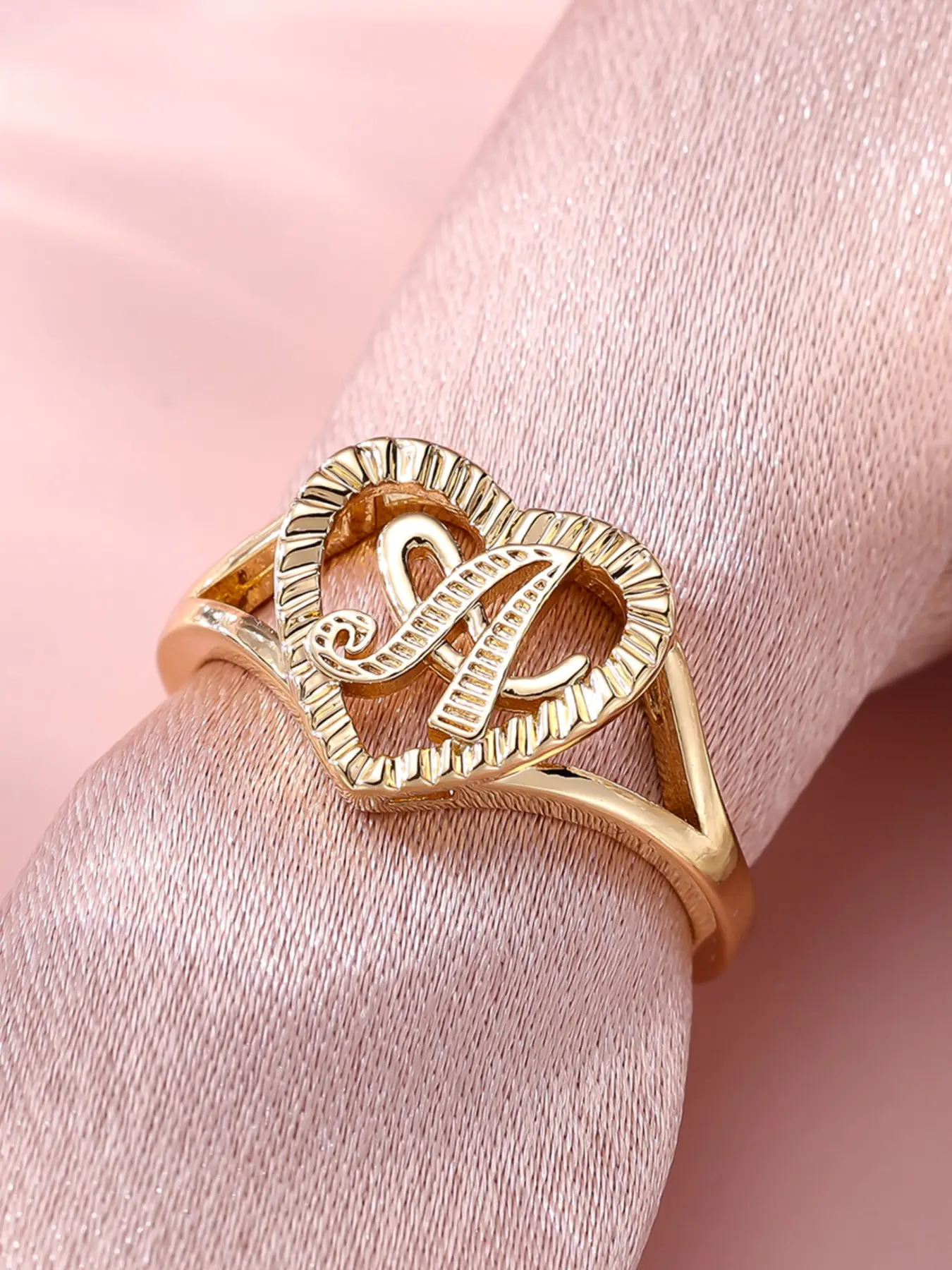Heart & Letter Design Cuff Ring, Heart Shaped Ring, Adjustable Open Ring, Adjustable Opening Stackable Ring Gift for Women & Girls, Copper Rings