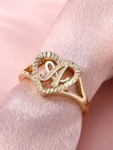 Heart & Letter Design Cuff Ring, Heart Shaped Ring, Adjustable Open Ring, Adjustable Opening Stackable Ring Gift for Women & Girls