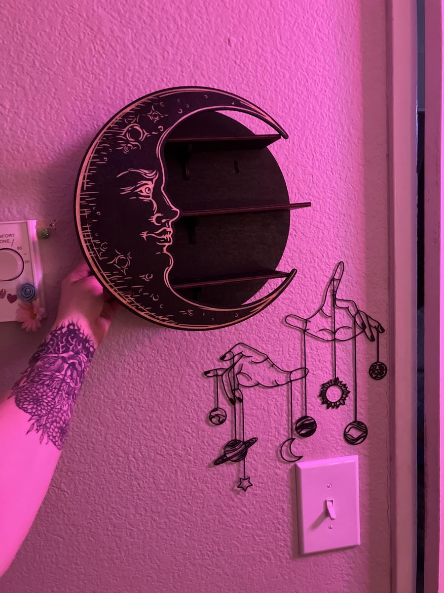 Item: Multi-color, Wooden Shelf - Three Layers Moon Face