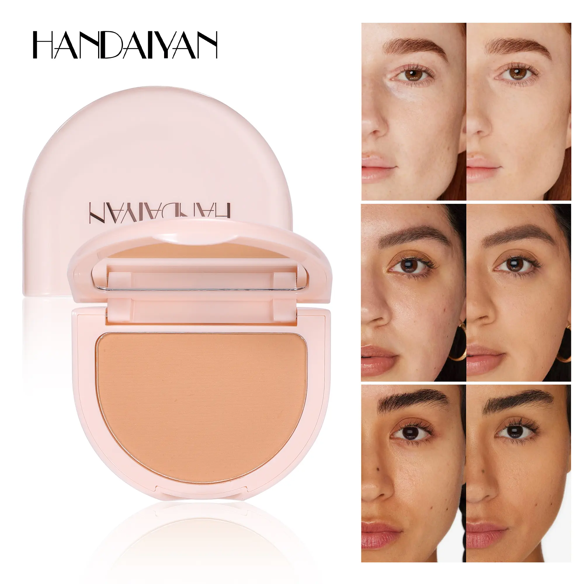 Handaiyan Waterproof Oil Control Powder Foundation, Face Pressed Powder, Long-Lasting Matte Finish, Soft Matte Makeup, Compact Concealer Makeup, Suitable for All Skin Types