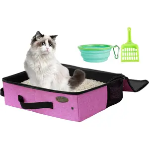 Portable  Travel Litter Box in , Collapsible  Litter Carrier with Lid,  Foldable Litter Box for Outdoor Fit for Large Cats, Leak-Proof, Sturdy, Lightweight-