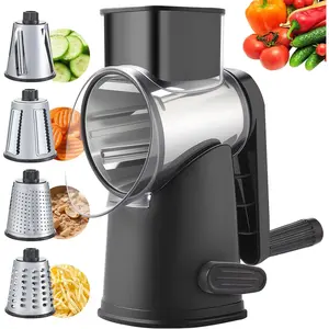 Rotary Cheese Grater with 4 , Large Hand Crank Cheese Grater with Waffle Slicer, Black and White Cheese Slicer with Suction Base, Easier for Shredding& Grating (black, 4 Graters)