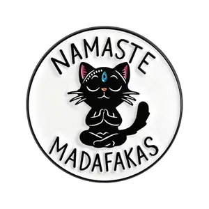 Yoga Cat Namaste Madafakas Brooch Enamel Pins Funny Cartoon Meditation Cat Brooches Jacket Lapel Badge Jewelry Gifts for Friends