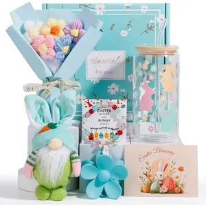 Easter Gifts for Teens Girls, Women, Adults, Easter Bunny Baskets Stuffers for Kids, Daughter, Granddaughter Niece, 16oz Glass Iced Coffee Cup with Lid And Straw