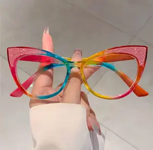 Oversized Cat Eye Glasses for Women HAROEYEWEAR New Vintage Blue Light Blocking Eyewear Stylish Decorative Patchwork