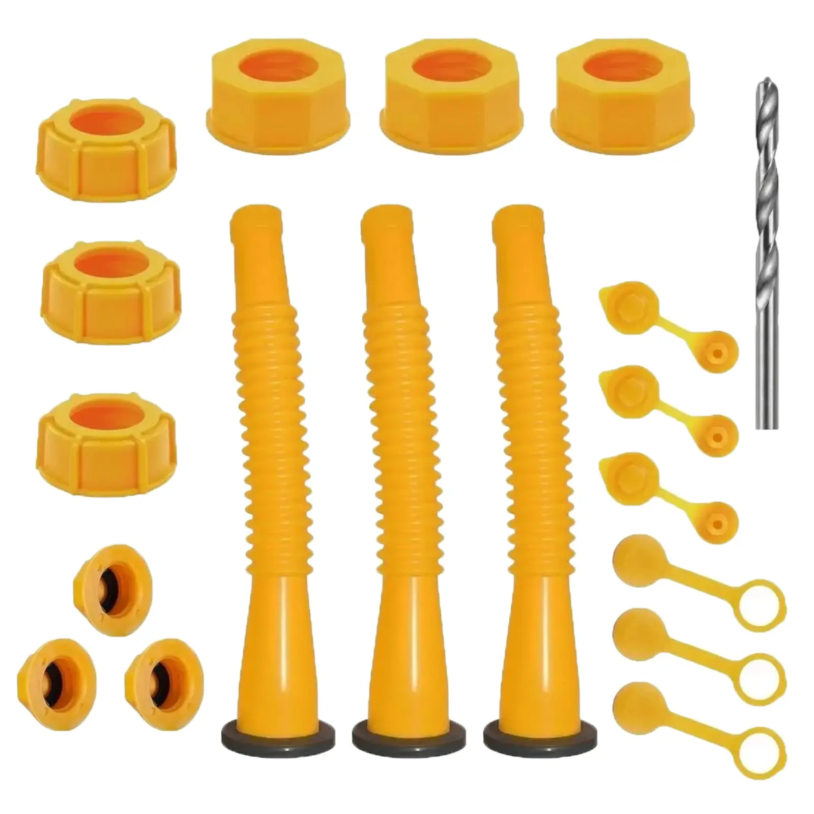 Gas Can Spout Replacement Kit - 3 Spouts Tube Set, Threaded Cap, Universal Mouth Sizes Fit for 1/2/5/10 Gal Cans, Leak-Proof Nozzle with Pre-Installed Gaskets, Ready-to-Use Automotive Repair Accessory