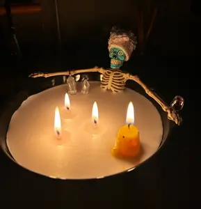 Spooky Bathing Skeleton Candle: Gothic Home Decor with Crystals