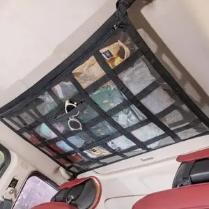 Car Ceiling Cargo Net Pocket, Strengthen Load-Bearing and Droop Less Double-Layer Mesh Car Roof Storage Organizer, Truck SUV Travel Long Road Trip Camping Interior Accessories, 31.5"x21.6"