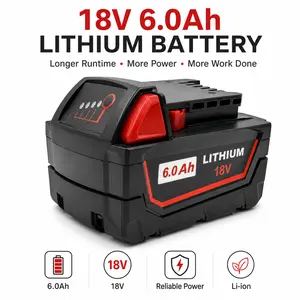 18V M18 6Ah Lithium-Ion Battery Pack – High Output, Long Life, Stable Voltage, Works with Cordless Drills, Impact Drivers, Saws & Accessories, Ideal for Home, Workshop, or DIY Projects