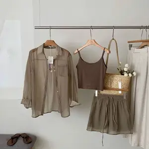 2025 Thin Drying Shirt Top + Slim Camisole + Loose Versatile Shorts Ladies Three-Piece Set Clothes Womenswear Suits Gamis Minimalist