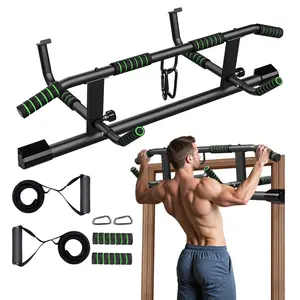 Pull Up Bar for Doorway, Angled Grip Home Gym Equipment, with Shortened Upper & Bonus Suspension Straps for Pull-ups