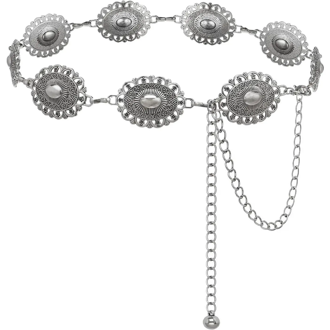 6836 Vintage Chain Belts For Women Western Concho Metal Waist Belt Dresses Western Metal Concho Belt Cowgirl Chain Belt for Dresses  main image 3