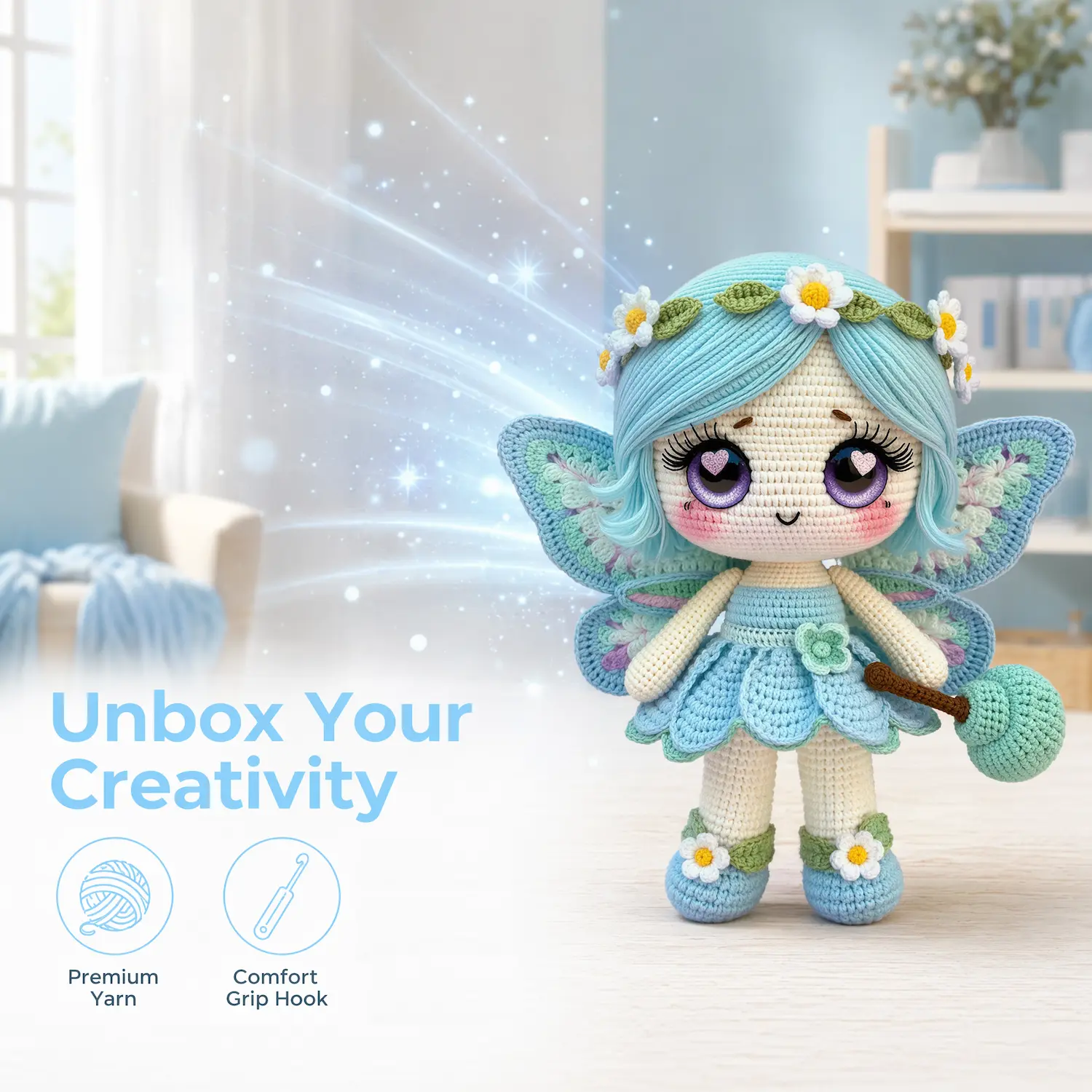 Adult Beginner Fairy  Crochet Kit doll, Complete DIY Craft Kit with Yarn, Hooks & Stuffing, Step-by-Step Video Tutorial Included, Handmade Decor Gift for Birthday & Holiday
