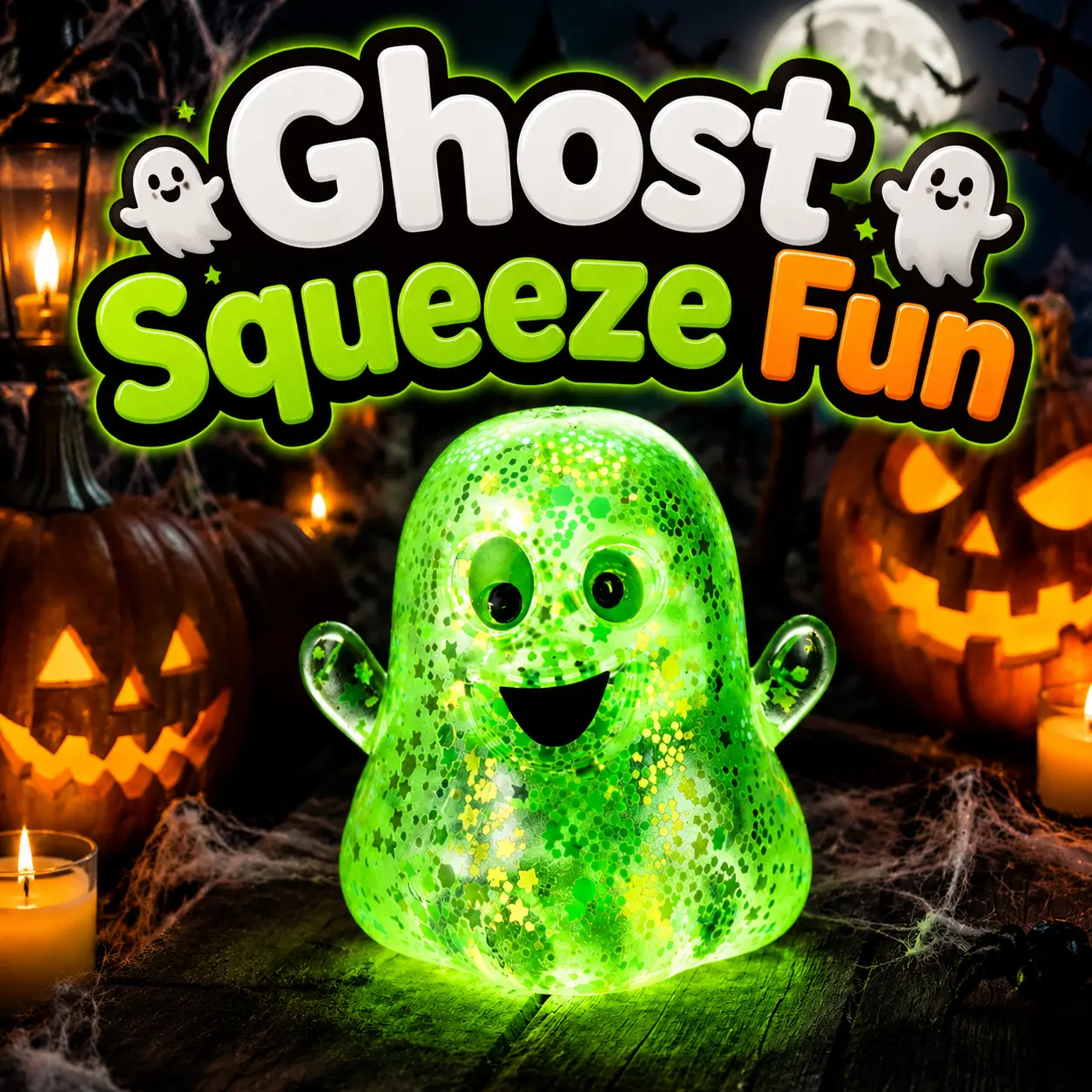 Cute Spooky Halloween Ghost Glittery Slow Rising Squishy Toy, Clear Transparent Sparkly Squeeze Fidget Ball, Sensory Stress Relief Toy, Perfect Halloween Party Favor & Trick Or Treat Gift for Kids