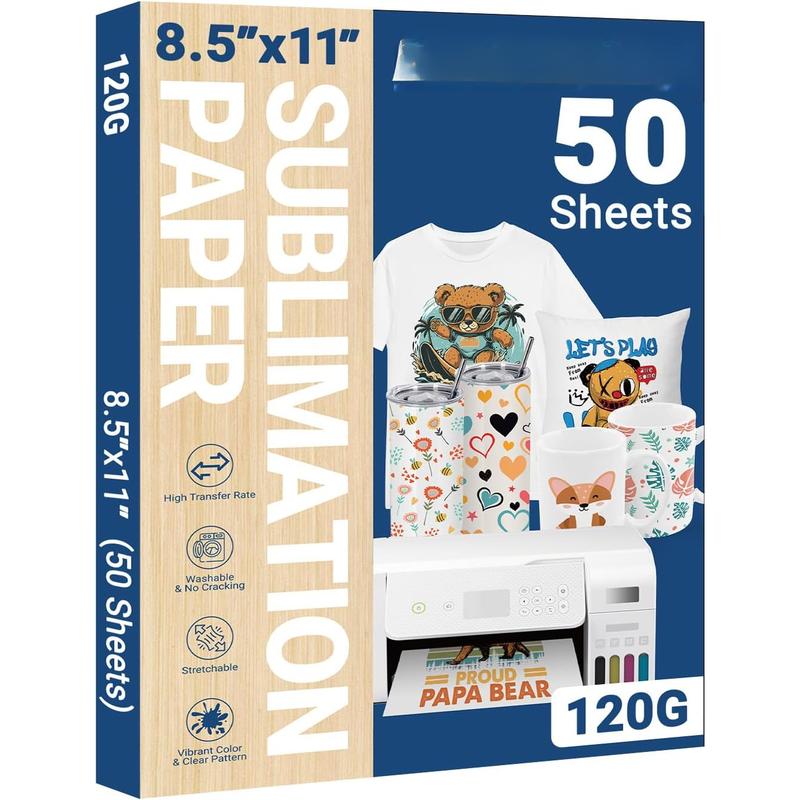 Sublimation Paper 8.5 x 11 Inches 50 Sheets Compatible with Sublimation Printer and Sublimation Ink 120gsm for Mugs T-Shirts Light Fabric and Other Sublimation Blanks DIY Sublimation Paper 8.5 x 11 Inches 50 Sheets Compatible with Sublimation Printer and Sublimation Ink 120gsm for Mugs T-Shirts Light Fabric and Other Sublimation Blanks DIY