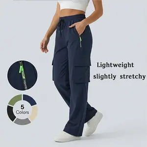 Women's multi-pocket summer thin sweatpants - adjustable drawstring waist non-elastic machine-washed fabric fitness pants, light and skin-friendly fabric, smooth to the touch, suitable for indoor sports and summer outdoor sports