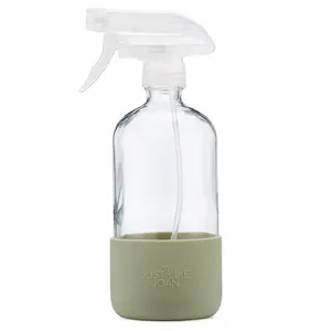 Just Like Joan 16 oz Glass Spray Bottles for Cleaning Solutions Clear Empty Spray Bottles with Sage Green Silicone Sleeve Essential Oils, Plants, Mist Sprayer Bleach Refillable Reusable Container Food Safe Household