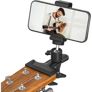 Clip-on Guitar Phone Holder Mount with 360? Rotate Guitar Cell Phone Holder for Recording/Live Broadcast/Video/Teaching  Phone Holder for Guitar, Bass, Ukuleles