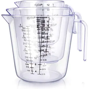 Measuring Cups Set, Liquid Measuring Cups For 3 For Kitchen - BPA Free Plastic Set with Spout Multiple Measurement Scales (Clear)