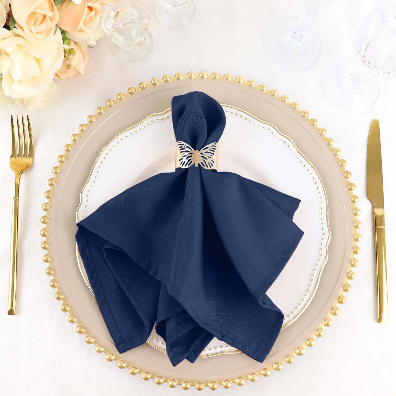 5-Pack Premium Polyester Tableware Napkins, 17"x17" Navy Blue - Wrinkle Resistant, Easy Care Decorative Dinner Party Wedding Cloth Napkins, Decorative Napkins