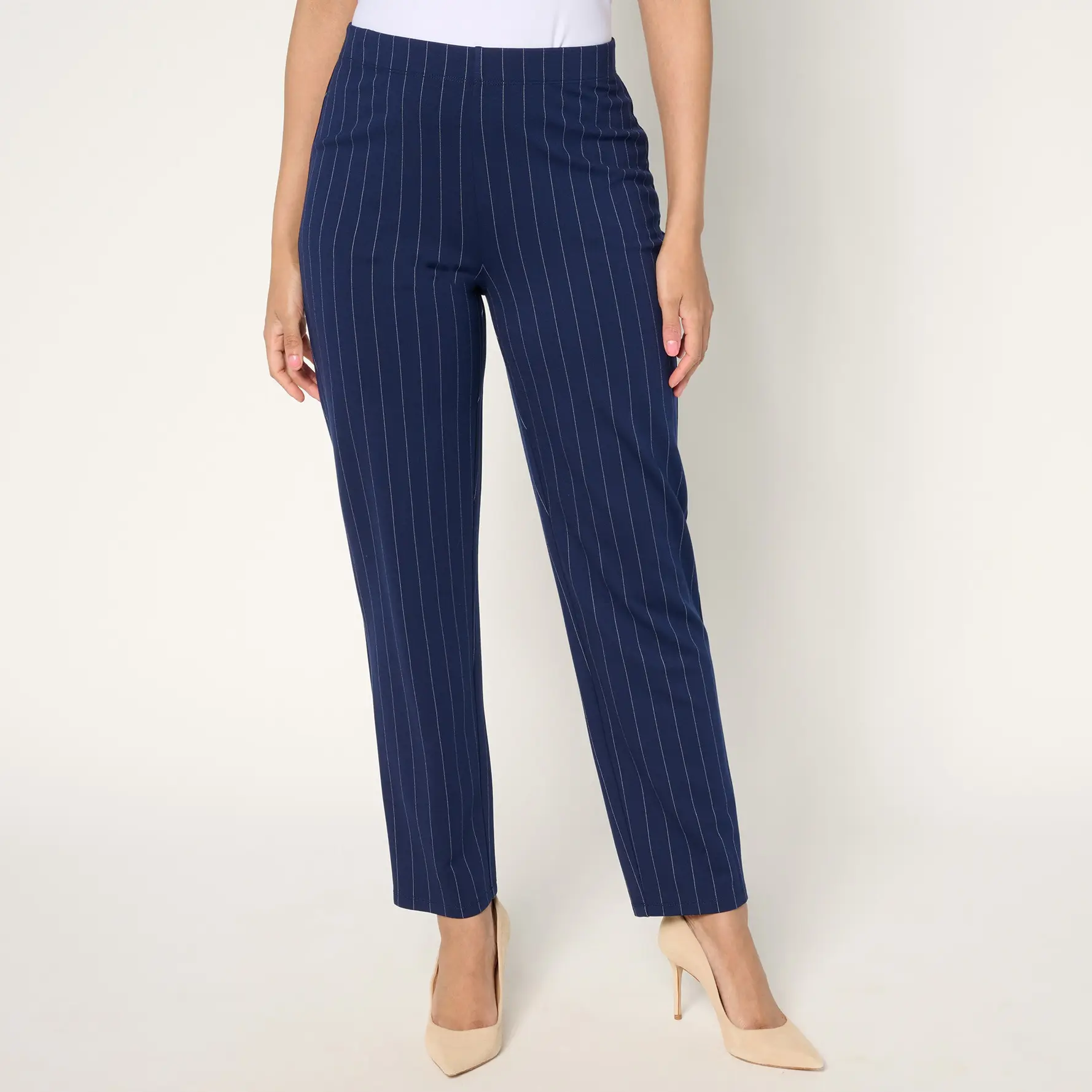 Dennis Basso Regular Spring Ponte Pinstripe Pull-On Pants