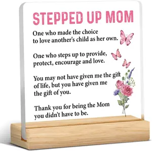 Stepped up Mom Gift, Bonus Mom Mothers Day Gifts, Thank You Gifts for Bonus Mom Stepped up Mom Stepmother, Stepped up Mom Acrylic Sign Keepsake Present