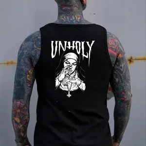 UNHOLY Nun Smoking Dark Style Black Tank Top - Unisex Ultra Cotton Shirt for Men & Women, Minimalist Street Wear, Trendy Casual Tee Menswear Apparel