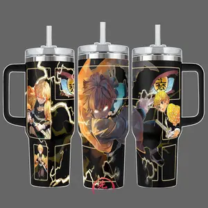 Zenitsu Agatsuma Demon Slayer Thunder Breathing Stainless Steel Insulated Travel Tumbler With Handle 20oz 40oz Anime Lightning Wrap Design Skinny Tumbler