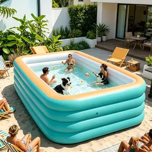 3m 4-Ring 118-Inch Extra Large Portable Foldable Inflatable Pool, Family Party Water Park, Outdoor Summer Fun, Home Courtyard Use
