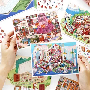 12 Sheets/bag Fantasy House Theme Stickers, Pet Material, My Little House Series, Hand Account Supplies, Multi-Scene Decorative Stickers, Diary Sticker