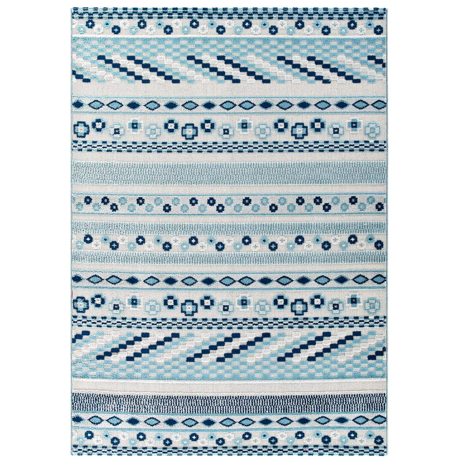 Reflect Cadhla Vintage Abstract Geometric Lattice 8x10 Indoor and Outdoor Area Rug in Ivory and Blue, Home Decor Rug, Household Decorative Rug