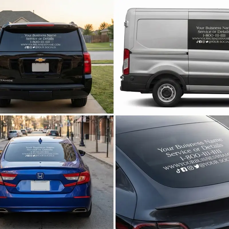 Your Business Info Windshield Decal Personalized Car Banner with Custom Font Design Options UV Weather Resistant Easy Installation Premium Transfer Tape