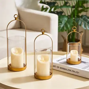 European-style Wrought Iron Painted Candlestick Utensils Wedding Party Table Layout Glass Candlestick Windbreak Ornaments
