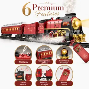 Electric Christmas Train Set with Sound Effects, Smoke Mist, Lights, Holiday Railway Toy Gift for Kids