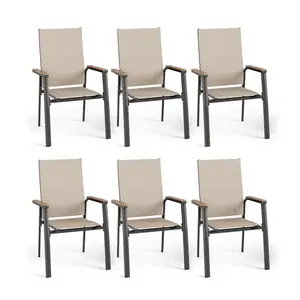 PHI VILLA Outdoor Stackable Dining Chairs Set of 2,Lightweight Aluminum Frame with Textilene Fabric & Wider Armrest,Easy to Store,Chairs for Garden Patio Home