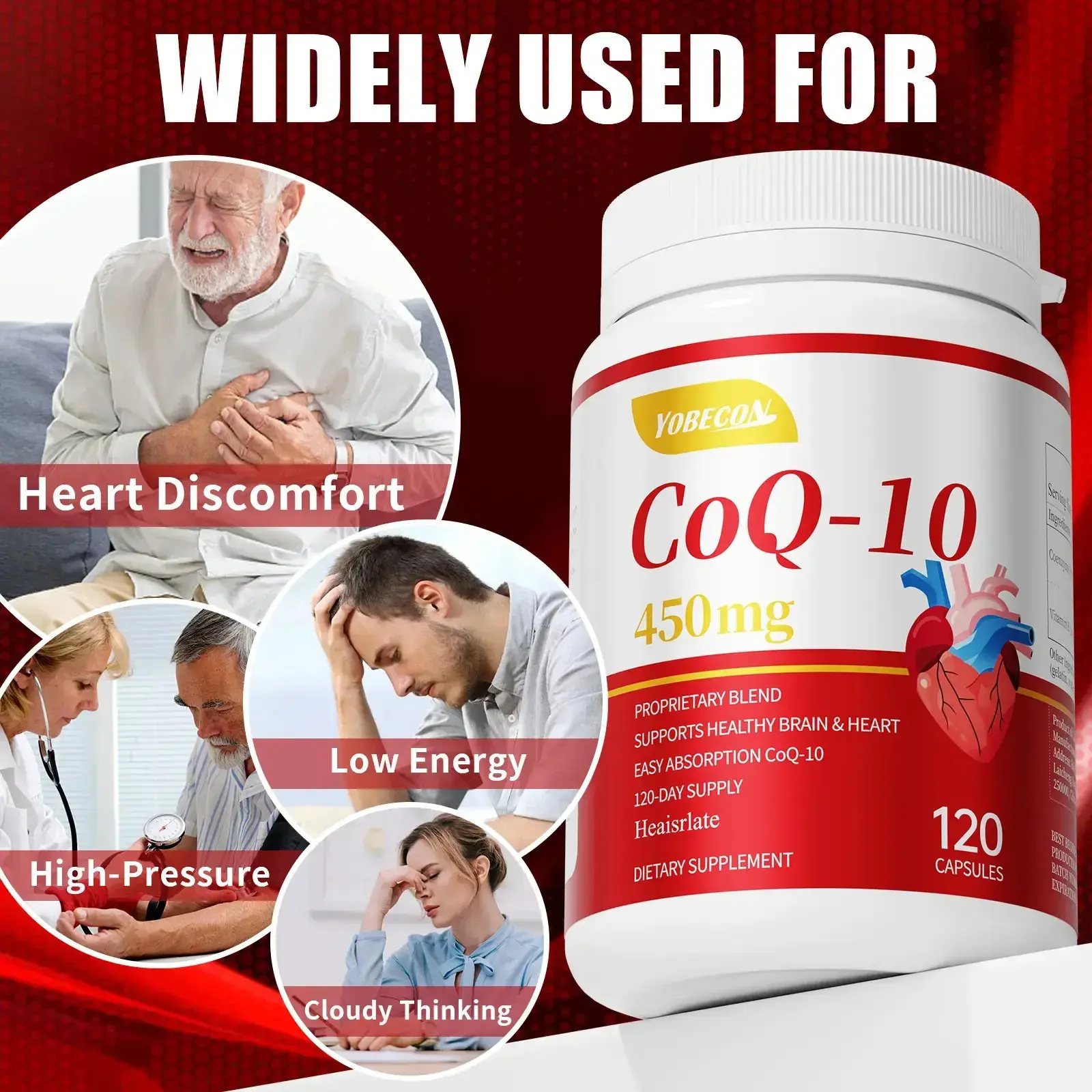 CoQ10 Coenzyme Dietary Supplement, 450mg with Vitamin E for Easy Absorption, 120-Day Heart Health Support Capsules for Adults - No Artificial Fillers