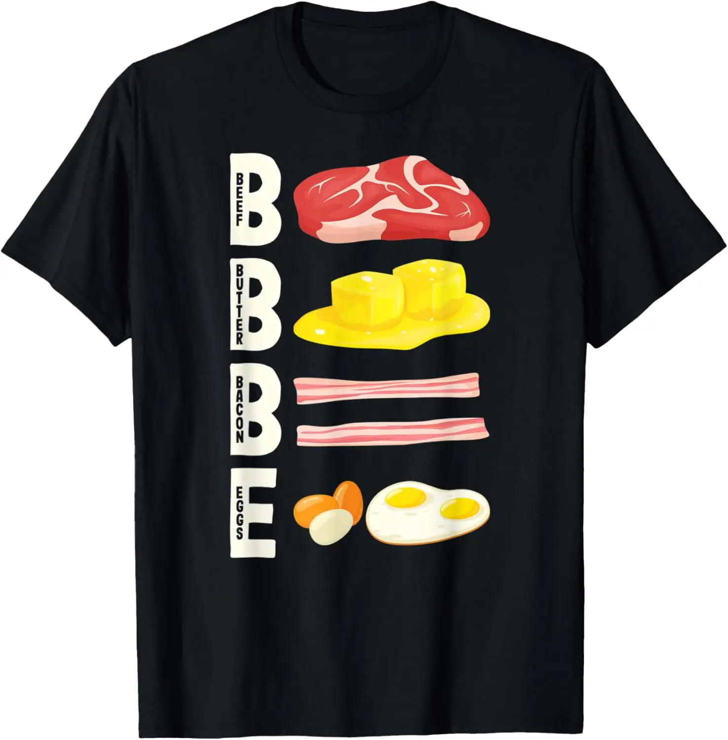 BBBE Carnivore Diet Meat Eater Beef Butter Bacon Eggs Summer Casual Shortsleeve Cotton T-Shirt