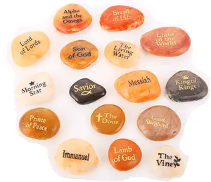 16 count Names of  Christ INRI Stones Engraved on True Palm Pebble Rocks Each one features different name for  Shepherd Alpha Omega Savior (16 Different Titles, Bulk Pricing)
