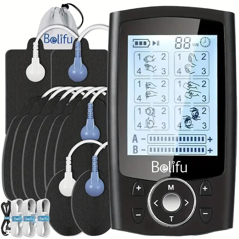 Belifu 24 Mode with 10 pads Tens Rechargeable Multifunction Neck and Shoulder Massager Valentine's Day gift