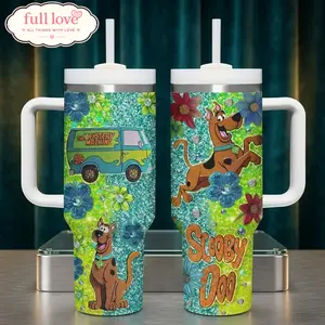 Scooby Doo Glitter Floral Tumbler 20oz-40oz Stainless Steel, Double Wall Insulated, With Handle & Straw – Funny Gift for Scooby Doo Lovers & Fans, Eco-Friendly
