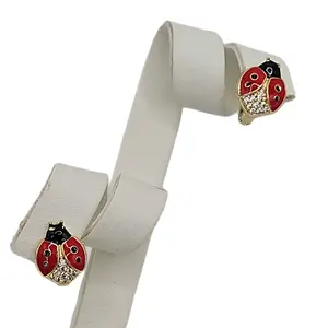 Ladybug Earrings 14k Gold Plated - Elegant Design with Red and Black Ladybug Motif