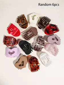 6pcs fashion temperament autumn and winter leopard print glitter hair clip, hollow love Heart design retro back of the head plate hair clip, flat simple duck bill clip, grip stable non-slip hair clip, suitable for daily wear all-match hair accessories