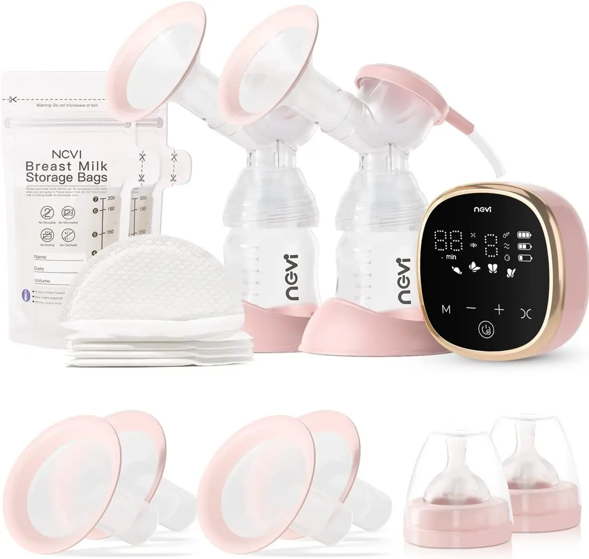 NCVI 8782 Double Electric Breast Pump, Hospital-grade Performance with 4 Modes & 9 Levels, Anti-backflow, Rechargeable and Ultra Quiet. Portable Design for Home, Work and Travel, Brings Efficient & Comfortable Pumping Experience for Breastfeeding Moms