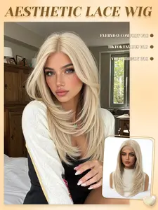 13×6 HD Transparent Lace Front Wig, 22 Inch Straight Hair, Light Blonde, Glueless Lace Wig, Glueless Frontal Wigs, Heat-Resistant Synthetic Material, Suitable for Daily Wear, Parties & Halloween, Natural & Realistic, Comfortable to Wear