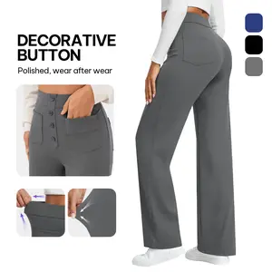 AVAMO Stretchy Button Front Work Pants Business Casual Pants Straight Leg Pantalones Yoga Work Dress Pants High Waisted Yoga Pants Office Trousers Slacks with 4 Pockets Womenswear Dailywear Spring Statements