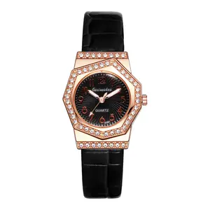 OIDEA Women's Rhinestone Quartz Watch - Unique Shape Asymmetric Dial Case Arabic Numerals PU Leather Wristwatch