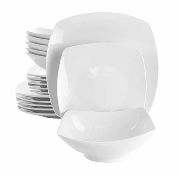 Elama Newman 18-Pc Square Porcelain Dinnerware Set in White Elama Newman 18-Pc Square Porcelain Dinnerware Set in White