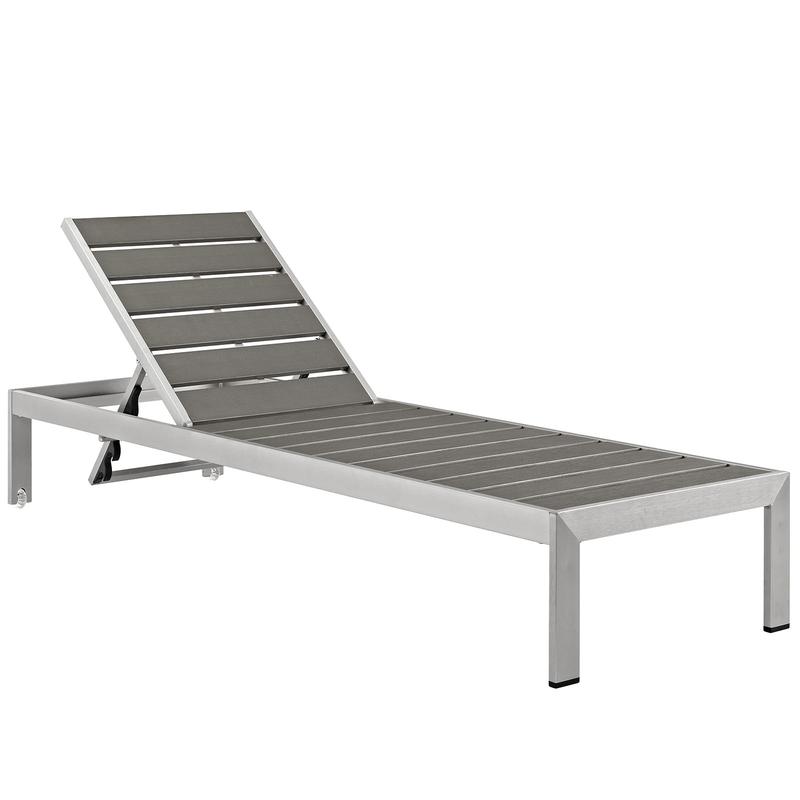 Modway Shore Outdoor Patio Aluminum Chaise in Silver Gray